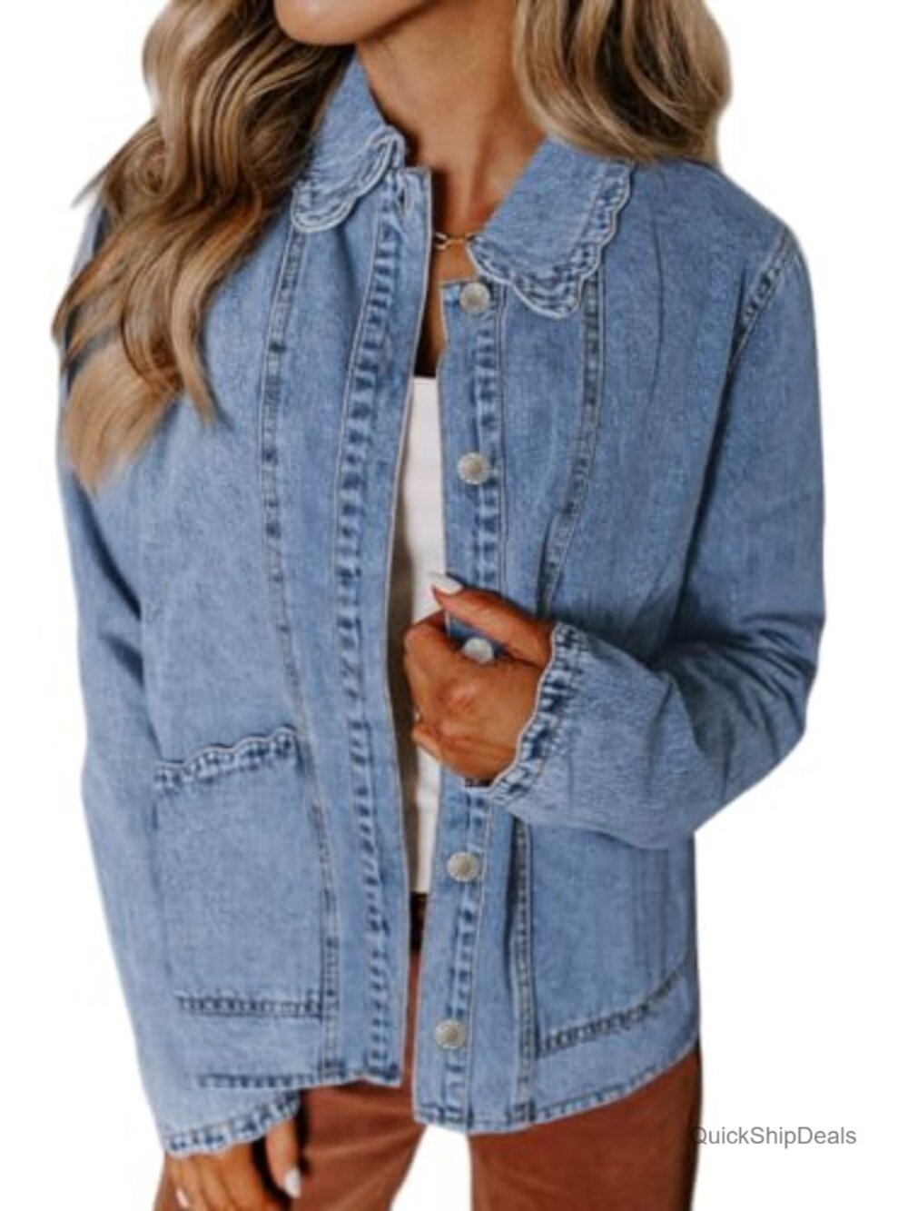 Oversized Ruffle Denim Jacket Womens Cotton Blend Shacket